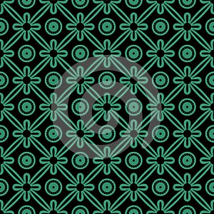 Antique seamless green background round cross ribbon flower