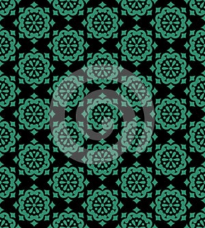 Antique seamless green background vintage round flower