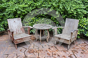 Antique set of wooden chairs and table decoration vintage style