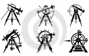 Antique Sextant is a Ship Navigation Silhouette , Vector sextant silhouette, Sextantn Compass Vector Silhouette