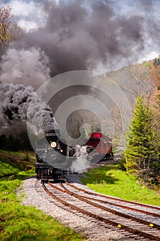 Antique Shay Steam Locomotives Climbing Mountain - Cass Railroad - West Virginia