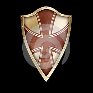 Antique shield with cross on black background