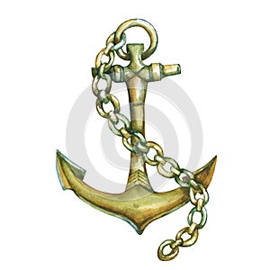 Antique ship anchor with chain.