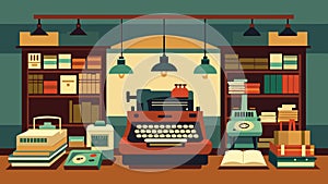 An antique shop with an impressive display of vintage typewriters bringing back memories for seasoned writers.. Vector photo