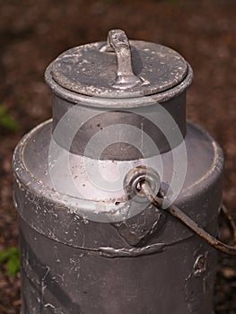 Antique silver aluminium raw milk can / container.