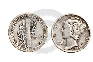 Antique silver dime isolated