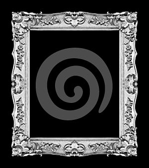 Antique silver gray frame isolated on black background, clipping path