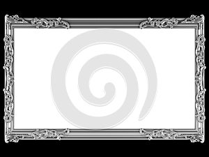 Antique silver ornamented picture frame isolated photo
