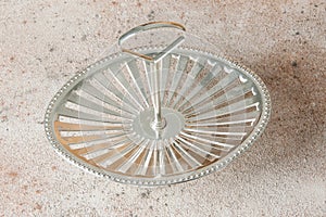 Antique silver serving dish with ring handle