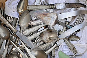 Antique silverware on flea market