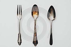 Antique Silverware Set Fork Spoons Displayed