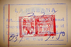 Antique spanish stamps with postmarks. Vintage historic philately. Postal