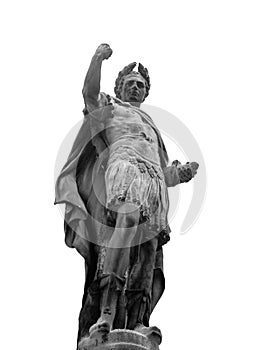 Antique statue of Roman dictator, politician, historian and military general Gaius Julius Caesar. Isolated on white background