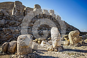 Antique statues on Nemrut mountain, Turkey. The UNESCO World Heritage Site at Mount Nemrut where King Antiochus of Commagene is