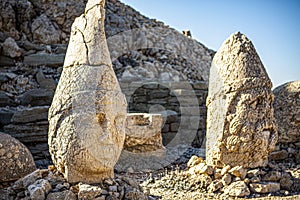 Antique statues on Nemrut mountain, Turkey. The UNESCO World Heritage Site at Mount Nemrut where King Antiochus of Commagene is