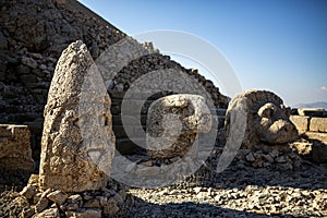 Antique statues on Nemrut mountain, Turkey. The UNESCO World Heritage Site at Mount Nemrut where King Antiochus of Commagene is