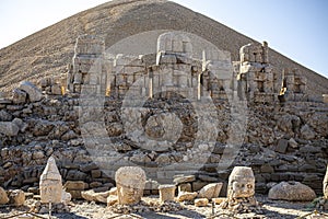 Antique statues on Nemrut mountain, Turkey. The UNESCO World Heritage Site at Mount Nemrut where King Antiochus of Commagene is