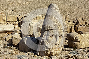 Antique statues on Nemrut mountain, Turkey. The UNESCO World Heritage Site at Mount Nemrut where King Antiochus of Commagene is