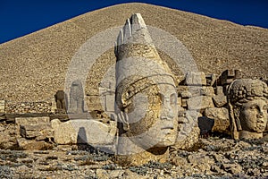 Antique statues on Nemrut mountain, Turkey. The UNESCO World Heritage Site at Mount Nemrut where King Antiochus of Commagene is