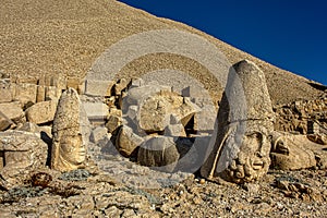 Antique statues on Nemrut mountain, Turkey. The UNESCO World Heritage Site at Mount Nemrut where King Antiochus of Commagene is photo