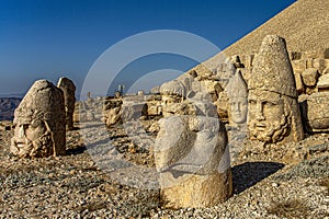 Antique statues on Nemrut mountain, Turkey. The UNESCO World Heritage Site at Mount Nemrut where King Antiochus of Commagene is