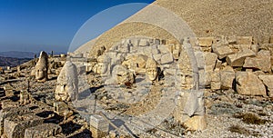 Antique statues on Nemrut mountain, Turkey. The UNESCO World Heritage Site at Mount Nemrut where King Antiochus of Commagene is