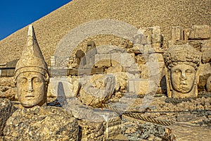 Antique statues on Nemrut mountain, Turkey. The UNESCO World Heritage Site at Mount Nemrut where King Antiochus of Commagene is