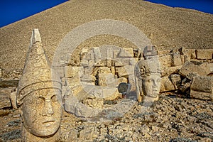 Antique statues on Nemrut mountain, Turkey. The UNESCO World Heritage Site at Mount Nemrut where King Antiochus of Commagene is