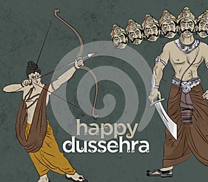 Antique Stock Illustration of `happy Dussehra` greeting card