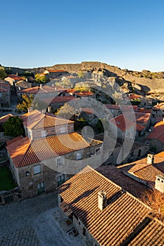 Antique stone houses seen from Sortelha castle, in Portugal