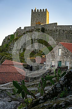 Antique stone houses and Sortelha castle, in Portugal