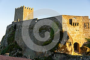 Antique stone houses and Sortelha castle, in Portugal