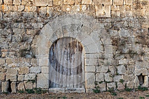 Antique stone walls of an ancient castle in San Felices de los Gallegos, Spain photo