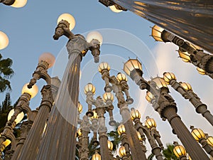 Antique Street Lamps Illuminate Los Angeles At Dusk