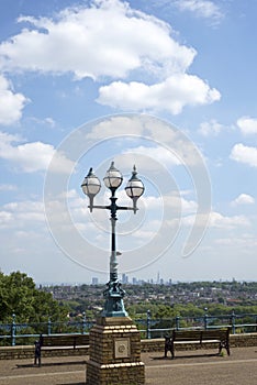 Antique street light with london city