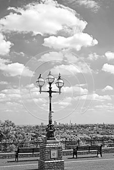 Antique street light with london city view