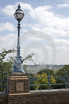 Antique street light with london view