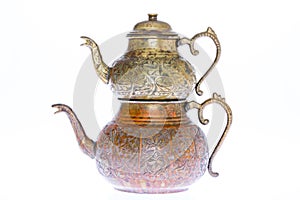 Antique style engraved copper Turkish teapot