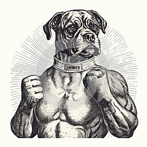 Antique Style Handdrawn Boxer Dog Illustration With Uncanny Valley Realism