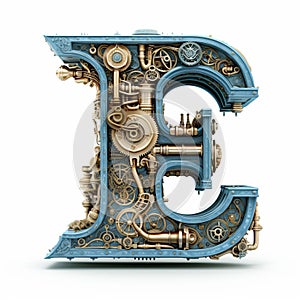 Antique Style Mechanical Letter E - Intricate 3d Illustration