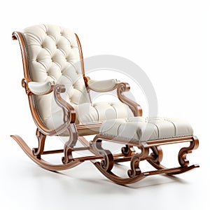 Antique Style Rocking Chair With Beige Ottoman - 3d Render