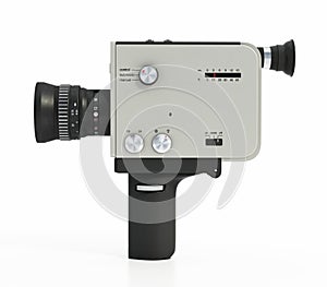 Antique Super 8mm film video camera isolated on white background. 3D illustration