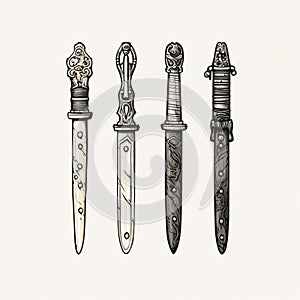 Antique Swords: Meticulous Linework And Vintage Aesthetics