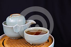 Antique Chinese tea cup set with black background