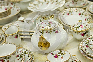 Antique tea set with floral print