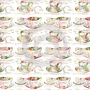 Antique teacup repeat seamless pattern