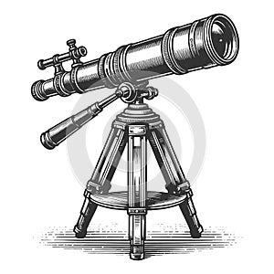 Antique Telescope on Tripod engraving vector