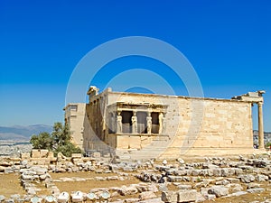 The Antique temple of Caryatid marble columns of the Erechtheion