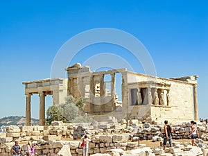 The Antique temple of Caryatid marble columns of the Erechtheion