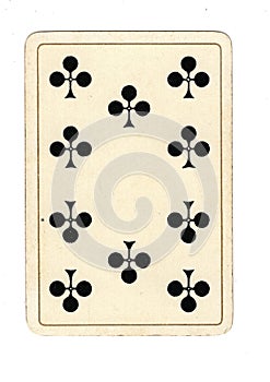 An antique ten of clubs playing card.